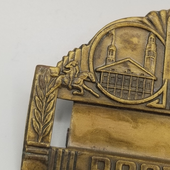 Boston Ma Antique Art Deco Metal Name Tag C Clasp Pin 20s State House 1.5"X1.75" - Picture 10 of 12